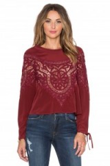 FOR LOVE & LEMONS – Santa Cruz Blouse in deep red. Silk tops | lace cut out blouses | feminine style