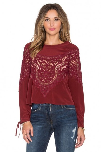 FOR LOVE & LEMONS – Santa Cruz Blouse in deep red. Silk tops | lace cut out blouses | feminine style - flipped