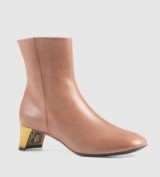 GUCCI Leather ankle boot light mauve. Crystal heeled boots / gold half moon heel / designer footwear
