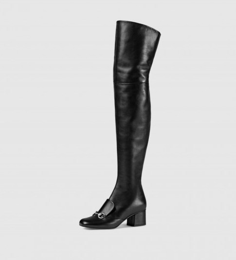 GUCCI black leather over-the-knee horsebit boot - flipped