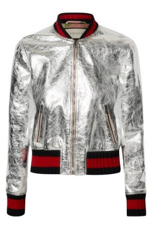 GUCCI silver metallic leather bomber jacket - flipped