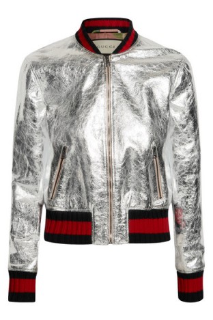 GUCCI silver metallic leather bomber jacket