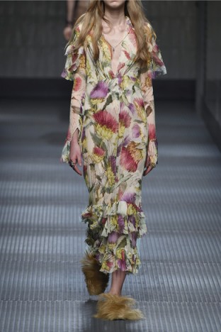 GUCCI floral printed silk-chiffon dress with tiered ruffles