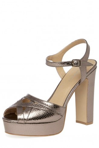 WAREHOUSE Metallic 70s platform sandal. 70’s style platforms / going out shoes / evening footwear / party high heels / chunky heel - flipped
