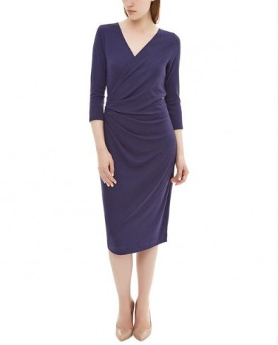 Gorgeous dark violet Jersey side pleat dress available from Jaeger.co.uk - flipped