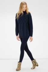 WAREHOUSE Bugle embellished cable jumper blue. Roll neck jumpers / beaded jumpers / knitwear / winter fashion / casual style