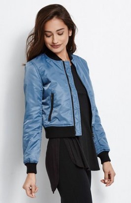 Kendall & Kylie Nylon Bomber Jacket in blue. Casual jackets | weekend style | fashion - flipped
