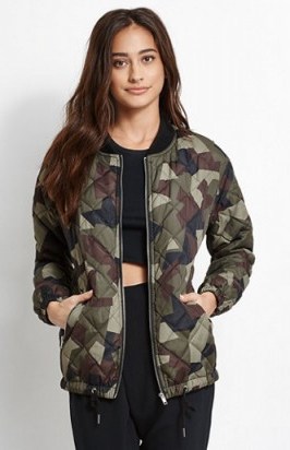 Kendall & Kylie quilted longline bomber jacket in camouflage. Casual jackets | weekend style fashion - flipped