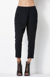 Kendall & Kylie Wrap Front Woven Jogger Pants in black. Fashion joggers | cropped style | cuffed ankles | casual fashion