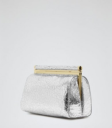Reiss Kyla silver cracked leather clutch bag ~ glam up your look ~ glamorous bags ~ metallic accessories - flipped