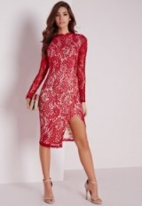 Missguided red lace high neck midi dress. Party dresses / evening fashion / cut out back / glamour / long sleeve