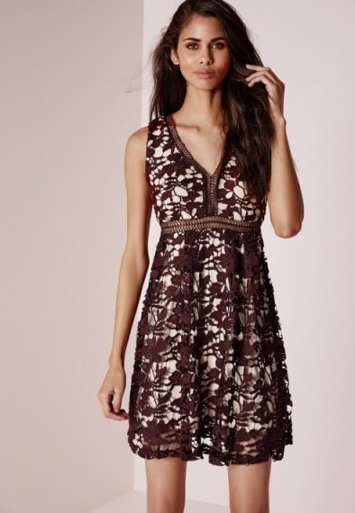 Missguided burgundy lace skater dress. Party dresses / Christmas parties / Xmas style / going out fashion - flipped