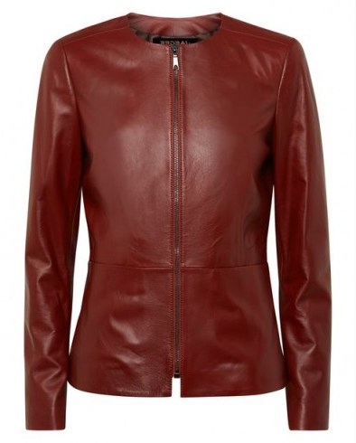 JAEGER – Leather Waisted Jacket in brick ~ dark red jackets - flipped