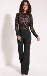 PrettyLittleThing Lindie black sequin pattern jumpsuit – party jumpsuits – going out glamour – evening fashion – Lucy Mecklenburgh collection