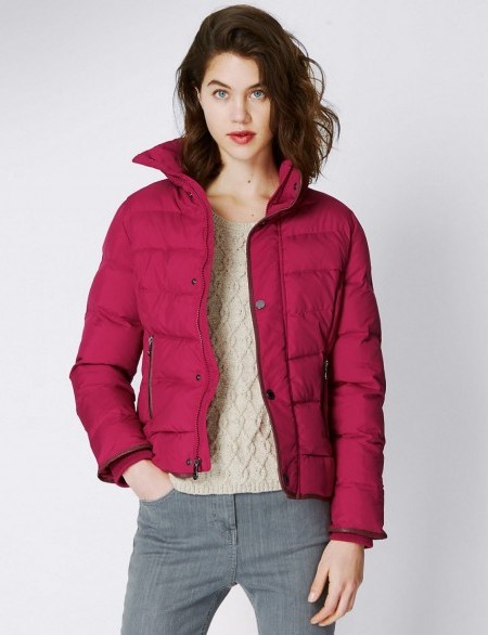 M&S PER UNA Dark Rose Long Sleeve Padded Jacket. Warm jackets / winter fashion / casual style outerwear - flipped