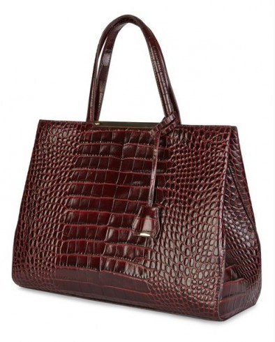 JAEGER – Marylebone Croc-Effect Tote in wine ~ chic leather bags ~ stylish handbags ~ smart accessories ~ dark red - flipped
