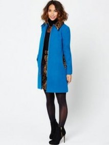 Myleene Klass Animal Collar Coat blue – animal print coats – chic style - flipped