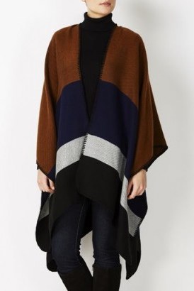 Wallis navy and camel colour block wrap. Autumn – winter fashion / chic style wraps / womens capes / outerwear - flipped