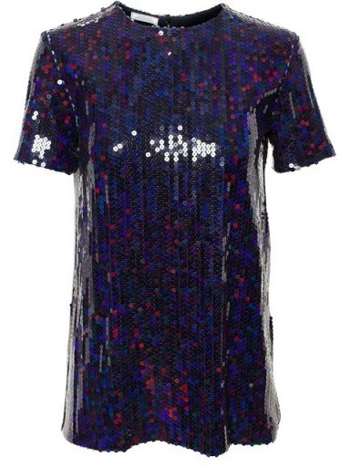 NINA RICCI sequinned blouse blue – as worn by Gwen Stefani out in New York, 27 October 2015. Celebrity fashion | star style | designer sequinned tops | embellished blouses | what celebrities wear - flipped