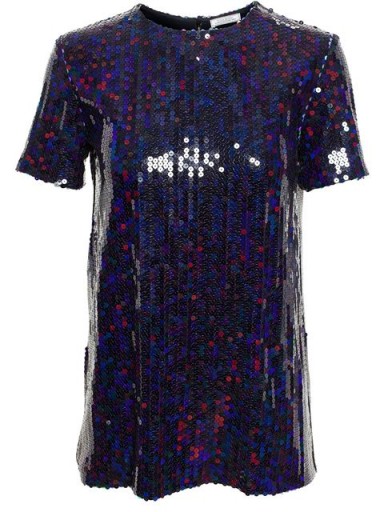 NINA RICCI sequinned blouse blue – as worn by Gwen Stefani out in New York, 27 October 2015. Celebrity fashion | star style | designer sequinned tops | embellished blouses | what celebrities wear