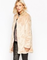 Oasis Collarless Faux Fur Jacket nude. Luxury looks ~ luxe style ~ warm winter jackets ~ glamorous coats