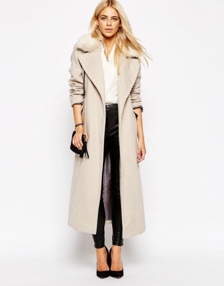 Oasis Formal Duster Coat With Fur Collar mink. Luxury style coats ~ luxe looks ~ winter outerwear ~ long length - flipped
