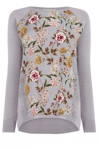 OASIS – Opium Lace Wovenfront knit grey ~ floral jumpers ~ flower printed sweaters ~ pretty knitwear - flipped