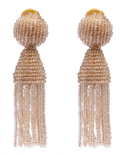 Perfect for cocktails – OSCAR DE LA RENTA CREAM SHORT TASSEL EARRINGS – drop earrings – statement jewellery – occasion accessories - flipped