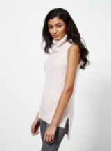 Miss Selfridge pink knitted fluffy tunic ~ weekend style ~ sleeveless tops ~ casual fashion ~ roll neck jumpers