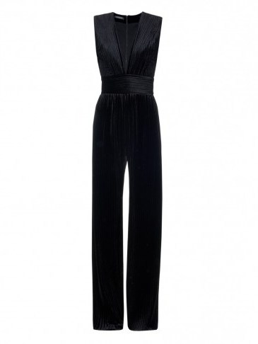 BALMAIN Pleated velvet jumpsuit black – as worn by Khloe Kardashian attending her book signing at Barnes & Noble, The Grove, Los Angeles, 9 November 2015. Celebrity style | designer jumpsuits | occasion fashion | what celebrities wear to events - flipped