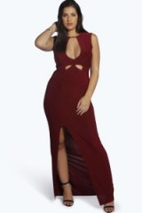 BOOHOO PLUS PLUS SOPHIA PLUNGE NECK SLINKY MAXI DRESS in wine. Plunging necklines | plus size party dresses | long evening dress | going out fashion | glamour | glamorous deep V-neckline