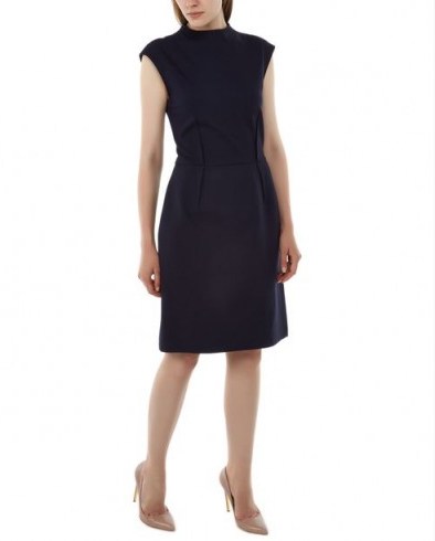 Jaeger.co.uk fitted Ponte Funnel Neck Dress in midnight. Great for a special night out. - flipped