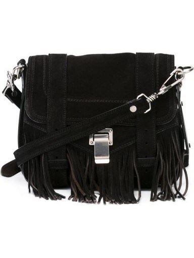 PROENZA SCHOULER small ‘PS1’ shoulder bag black chamois leather. Fringe bags / designer handbags / luxury accessories - flipped