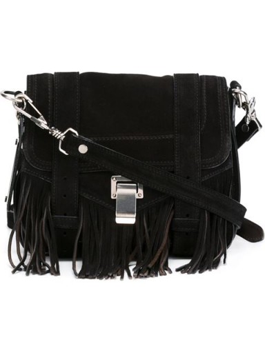 PROENZA SCHOULER small ‘PS1’ shoulder bag black chamois leather. Fringe bags / designer handbags / luxury accessories