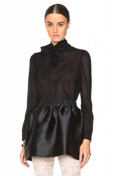 RED VALENTINO LONG SLEEVE NECK TIE TOP black. Womens designer tops | sheer polka dot blouses | pussy bow | chic fashion - flipped