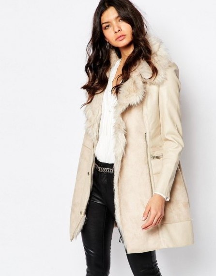 River Island Faux Shearling Coat cream – winter coats – warm fashion – luxe style outerwear - flipped