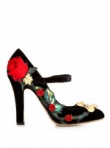 DOLCE & GABBANA Rose embellished velvet pumps ~ designer Mary Janes ~ Mary Jane high heels ~ make a statement ~ floral shoes