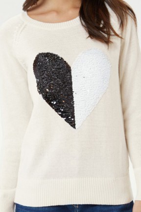 OASIS Sequin Heart Jumper natural. Winter fashion / embellished knitwear / feminine & girly jumpers / sequins / sequinned sweaters / knitted tops - flipped