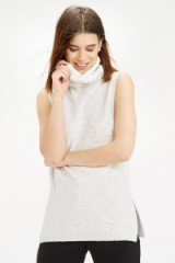 OASIS sequin cowl neck jumper natural. Winter fashion / sleeveless jumpers / sequins / glamorous knitwear / knitted tops / high neck / roll neck style