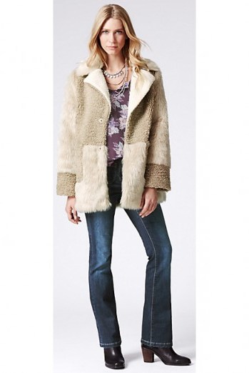 M&S INDIGO COLLECTION Cream Faux Fur Patchwork Coat. Winter coats / warm jackets / Marks and Spencer - flipped