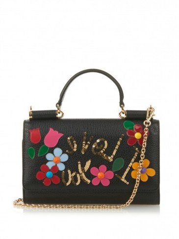 DOLCE & GABBANA Sicily Lip Gloss embellished cross-body bag ~ black floral acrossbody bags ~ designer handbags - flipped