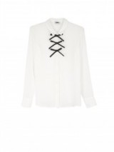 SONIA BY SONIA RYKIEL Bow Detail Blouse in off white – as worn by Sarah Harding at the Bloomberg Tradebook’s charity day in London, 4 November 2015. Celebrity fashion | star style | what celebrities wear | designer blouses | womens smart shirts