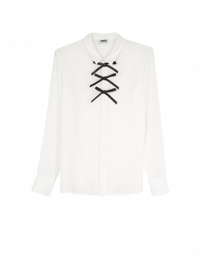 SONIA BY SONIA RYKIEL Bow Detail Blouse in off white – as worn by Sarah Harding at the Bloomberg Tradebook’s charity day in London, 4 November 2015. Celebrity fashion | star style | what celebrities wear | designer blouses | womens smart shirts - flipped