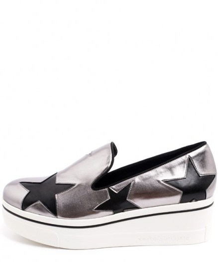 I love these in blue as well as the silver – STELLA MCCARTNEY SILVER-TONE BINX STAR LOAFERS – metallics – platform loafer – designer shoes - flipped