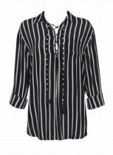 FAITHFULL THE BRAND – Stevie Shirt Tilbury Stripe in Navy – as worn by Kourtney Kardashian during a shopping trip out in Beverly Hills, 27 November 2015. Celebrity fashion | high low shirt hem | oversized shirts | what celebrities wear | casual star style p