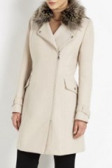 Wallis stone wool & faux fur biker coat. Winter coats / warm fashion / womens outerwear / fur collars