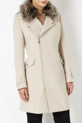 Wallis stone wool & faux fur biker coat. Winter coats / warm fashion / womens outerwear / fur collars - flipped