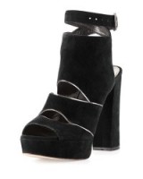 Stuart Weitzman Suede Splits Platform Sandal black – as worn by Taylor Swift at LAX airport, 13 November 2015. Celebrity fashion | star style | designer high heels | platforms | what celebrities wear | block heel sandals