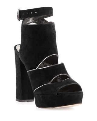 Stuart Weitzman Suede Splits Platform Sandal black – as worn by Taylor Swift at LAX airport, 13 November 2015. Celebrity fashion | star style | designer high heels | platforms | what celebrities wear | block heel sandals - flipped