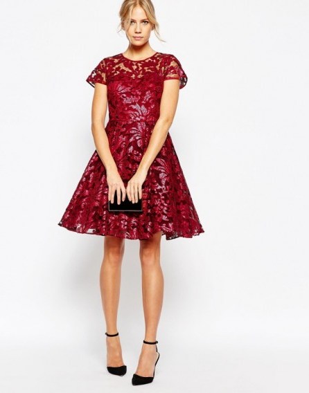 Ted Baker Mahima red sequin floral full skirt dress ~ party glamour ~ sequins ~ occasion fashion ~ feminine evening wear - flipped